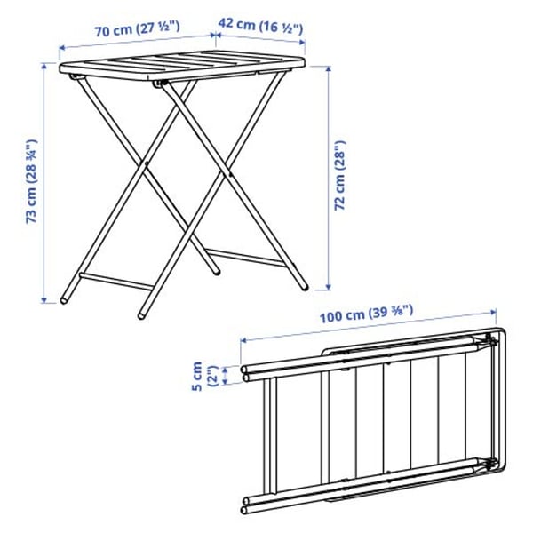 TORPARÖ Table and 2 folding chairs, outdoor, foldable white/white, 70x42 cm