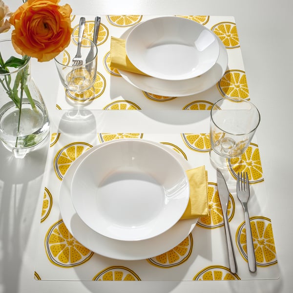 TORVFLY Place mat, patterned/yellow, 40x30 cm