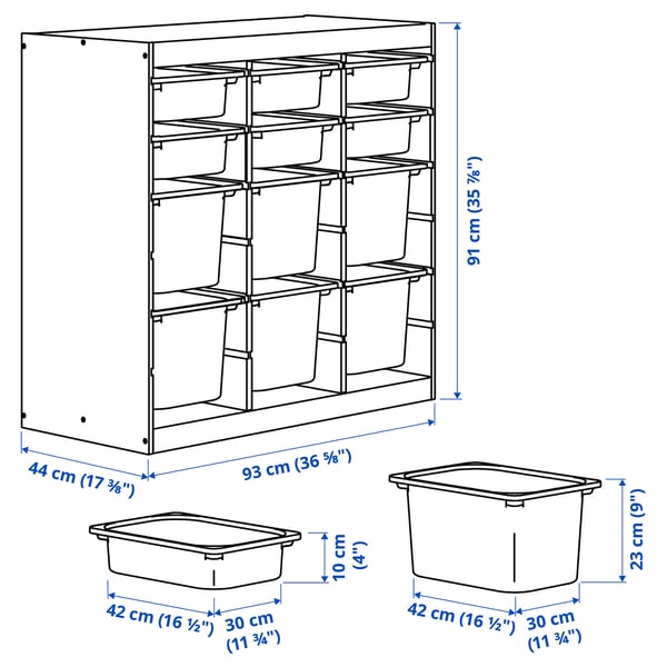 TROFAST Storage combination with boxes, room divider light white stained pine/white light blue, 93x44x91 cm