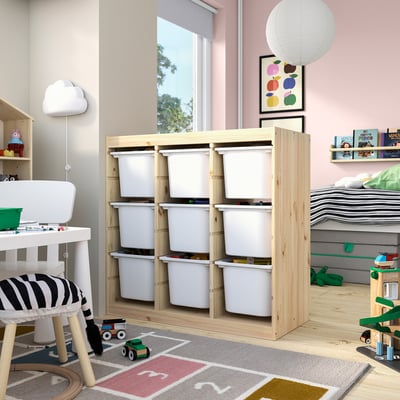 TROFAST Storage combination with boxes, room divider/light white stained pine white, 93x44x91 cm