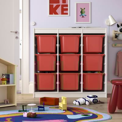 TROFAST Storage combination with boxes, room divider/white red, 99x44x94 cm