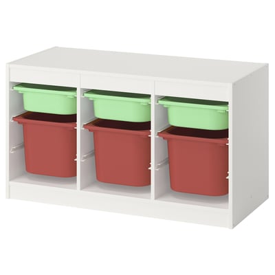 TROFAST Storage combination with boxes, white light green/red, 99x44x56 cm