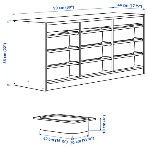 Illustration with measurements for the product: TROFAST.