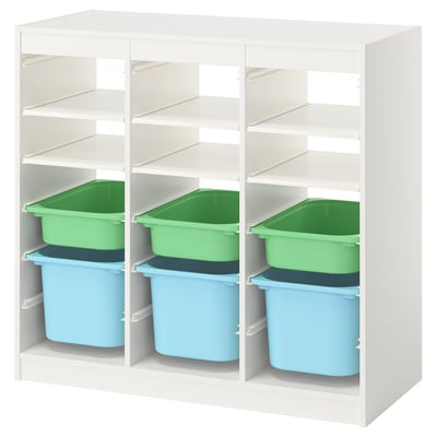 TROFAST Storage combination, with shelves/boxes room divider/white light green light blue, 99x44x94 cm