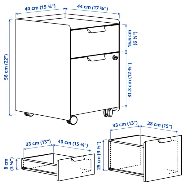 TROTTEN Drawer unit w 2 drawers on castors, white