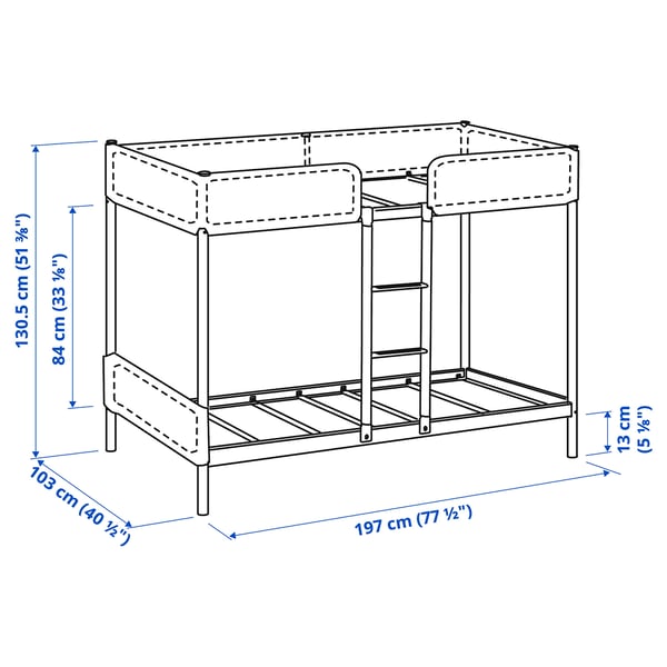 TUFFING Bunk bed frame, dark grey, Twin