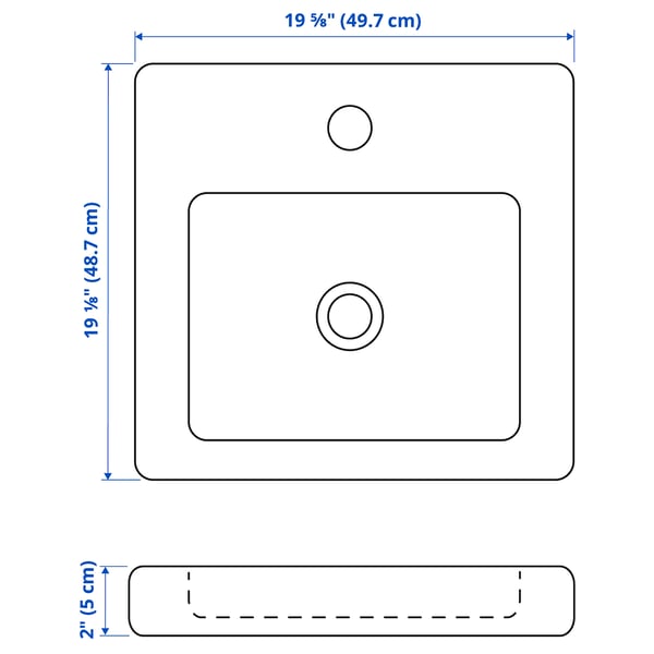 TVÄLLEN Wash-basin with water trap, white, 49.7x48.7 cm