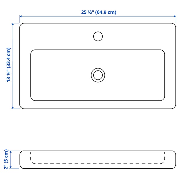 TVÄLLEN Wash-basin with water trap, white, 64.9x33.4 cm