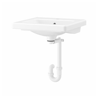 TVÄLLEN Wash-basin with water trap, white, 49.7x48.7 cm