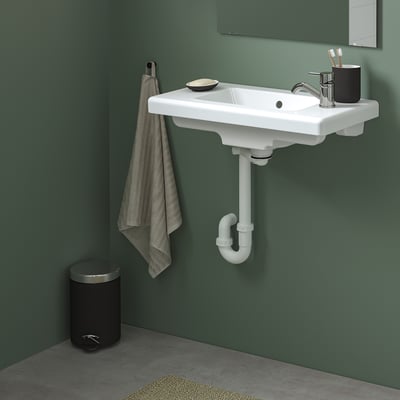 TVÄLLEN Wash-basin with water trap, white, 64.9x33.4 cm