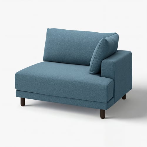 Blue UPPÅKRA chair - fabric, wooden legs, corner style.