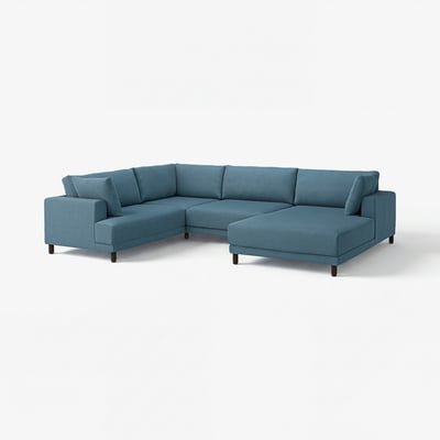UPPÅKRA U-shaped sofa, 4,5-seat, with chaise longue, right/Axvall dark grey-blue