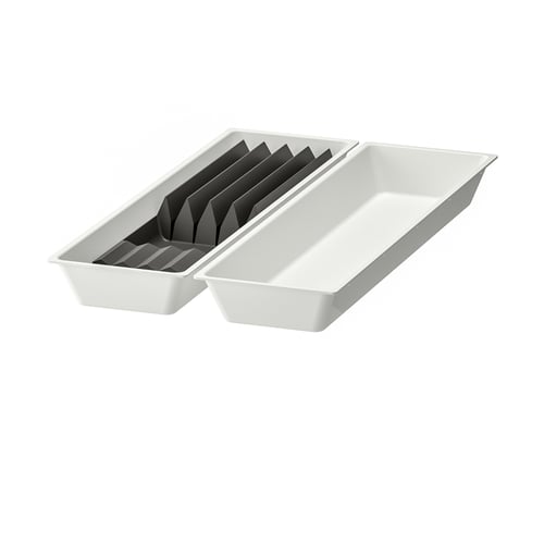 Two white plastic kitchen trays, one with compartments.