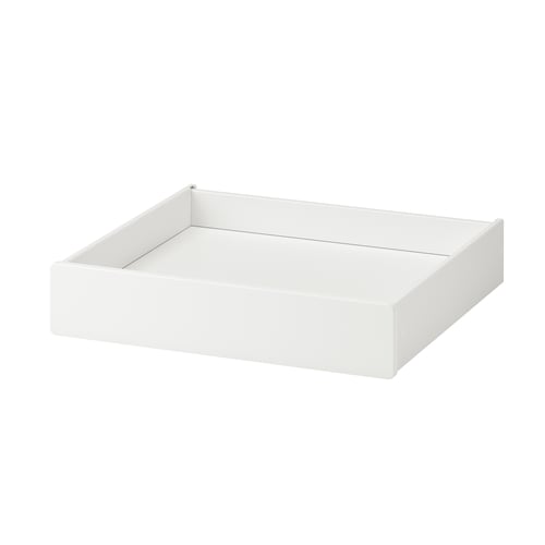 A white UPPFÖRA drawer, rectangle-shaped with clean lines and modern design. Its made of acrylic paint, fibreboard, particleboard, and plastic foil.