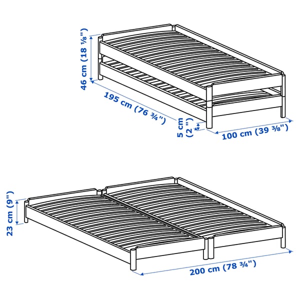 UTÅKER Stackable bed with 2 mattresses, pine/Åsvang medium firm, Twin