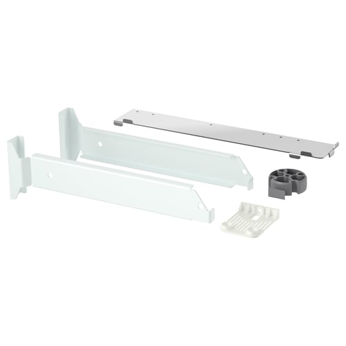 This image shows UTRUSTA kitchen hardware in white, made of plastic and steel, designed to connect cabinet doors.
