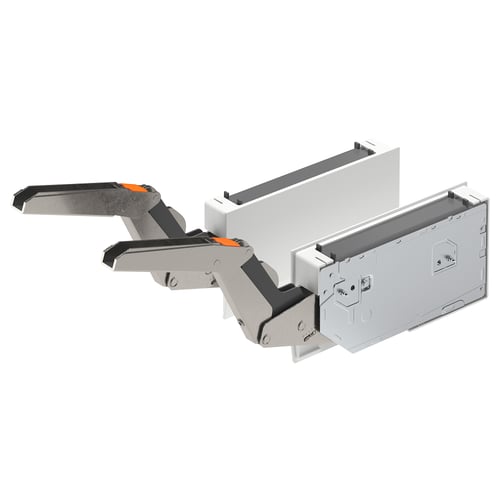 UTRUSTA hinge set: silver, nickel-plated steel, adjustable, aesthetic kitchen upgrade.