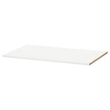 A white UTRUSTA shelf. Its a rectangular, melamine-covered particleboard, durable and easy to clean. Designed for use in corner cabinets.