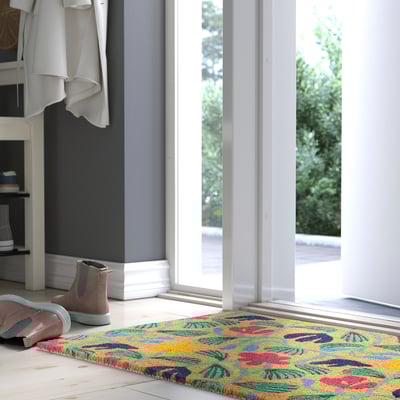 VÄGKURVA Door mat, indoor, multicolour/floral pattern, 60x90 cm