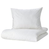 VÄNKRETS Duvet cover and pillowcase, check pattern white/yellow, Twin