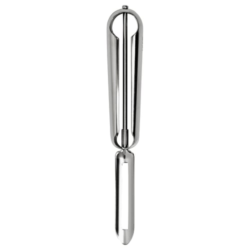 Silver VARDAGEN potato peeler with stainless steel handle and blade, curved design.