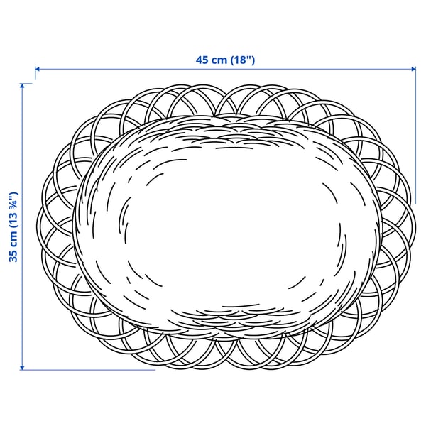 VARGFISK Place mat, natural/rattan handmade, 35 cm