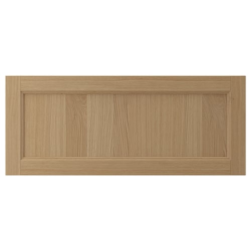 VEDHAMN natural wood cabinet door, rectangular shape, oak material, simple frame design.