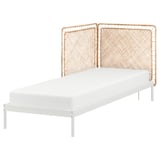 VEVELSTAD Bed frame with 2 headboards, white/Tolkning rattan, Twin