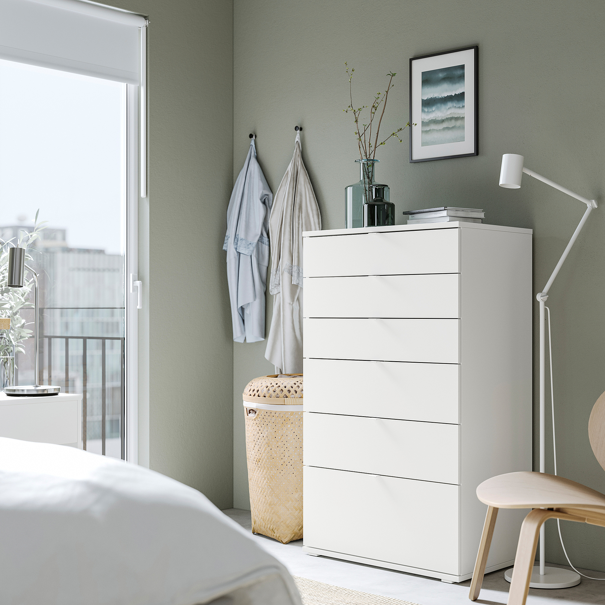 VIHALS Chest of 6 drawers, white/anchor/unlock-function, 70x47x120 cm