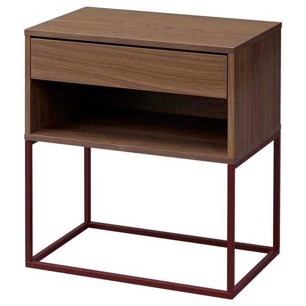 VIKHAMMER Bedside table, walnut veneer, 60x39 cm