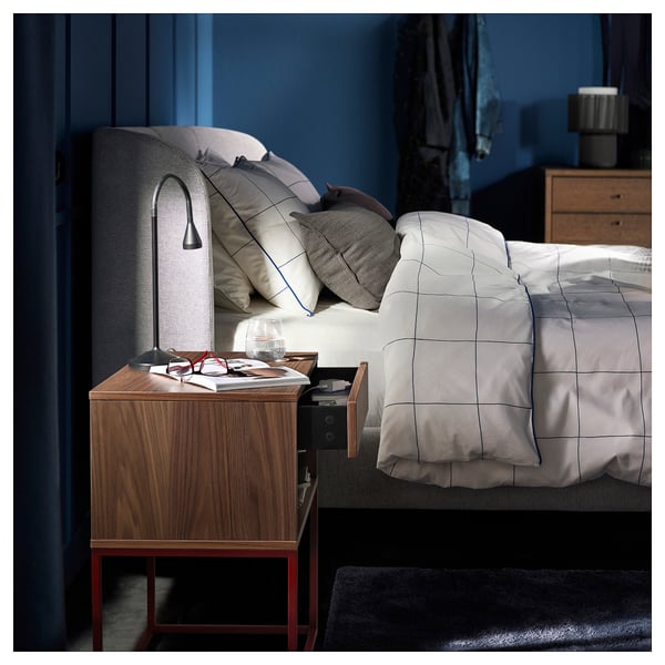 VIKHAMMER Bedside table, walnut veneer, 60x39 cm