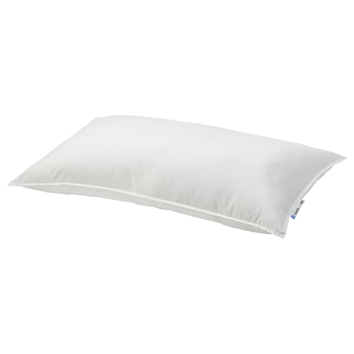 A white VILDKORN pillow, rectangular-shaped, with a smooth surface, made from cotton and polyester.