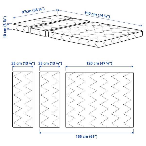 VIMSIG Foam mattress for extendable bed, 97x190 cm