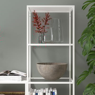 VITTSJÖ Shelving unit, white/glass, 51x175 cm