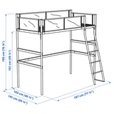 VITVAL Loft bed frame, white/light grey, Twin