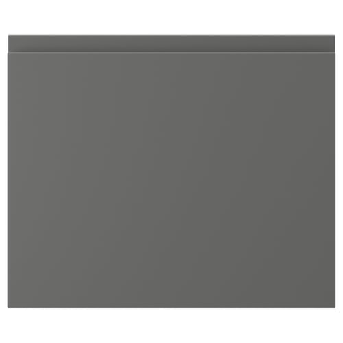 VOXTORP dark grey kitchen cabinet, rectangle with smooth finish and hidden handles.