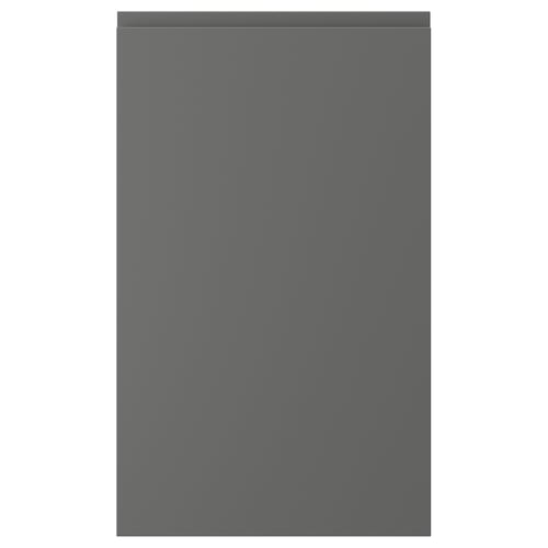 A grey VOXTORP cabinet door with a smooth, modern design and integrated handles.