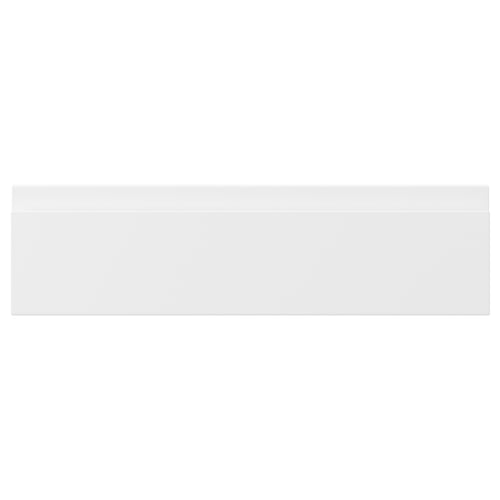 VOXTORP white kitchen cabinet drawer fronts, modern minimalist design with integrated handles, matt surface.