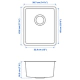 VRESJÖN Inset sink, 1 bowl, stainless steel, 37x44 cm