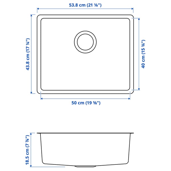 VRESJÖN Inset sink, 1 bowl, stainless steel, 54x44 cm