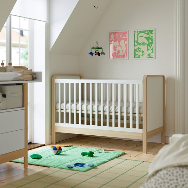 ÄLSKVÄRD Cuna, abedul/blanco, 70x132 cm