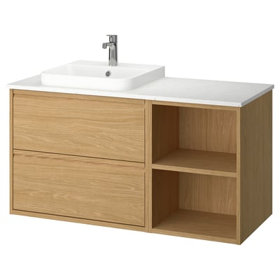 ÄNGSJÖN / BACKSJÖN Mueble de lavabo/lavabo, efecto roble/blanco efecto mármol, 125x55x72 cm