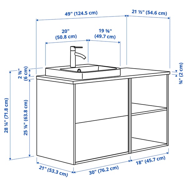 ÄNGSJÖN / BACKSJÖN Mueble de lavabo/lavabo, efecto roble/blanco efecto mármol, 125x55x72 cm