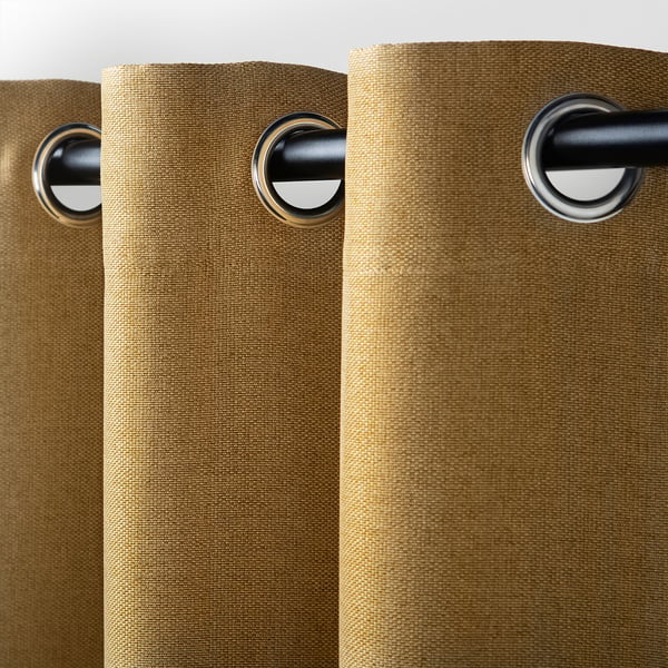 ANNAKAJSA Cortinas oscuras, 1 par, café-dorado/con ojillos, 145x250 cm