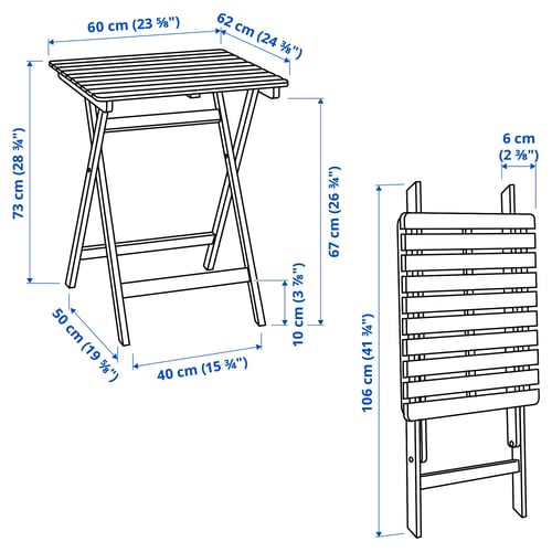 ASKHOLMEN Mesa y 2 sillas plegables, exterior, acacia, 60x62 cm
