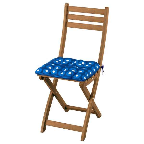 ASKHOLMEN Silla para exterior, plegable café oscuro/Klösan azul oscuro