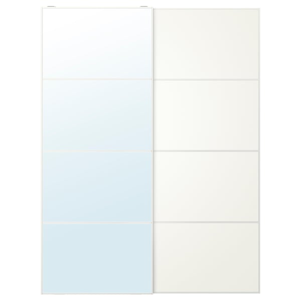 AULI / MEHAMN Par de puertas corredizas, blanco espejo/ambos lados blanco, 150x201 cm