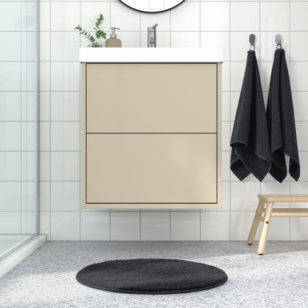 BACKMÅRA Tapete de baño, negro redondo, 55 cm