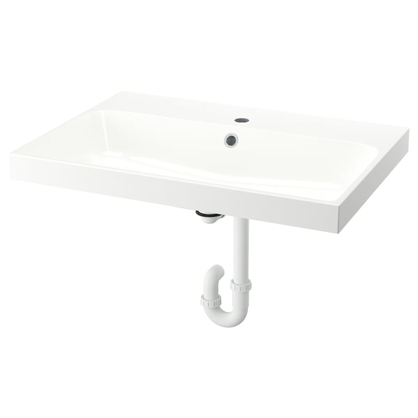 BACKSJÖN Lavabo con trampa de agua, blanco, 76x53 cm