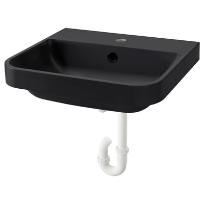 BACKSJÖN Lavabo semiempotrado+trampa agua, negro, 51x50 cm